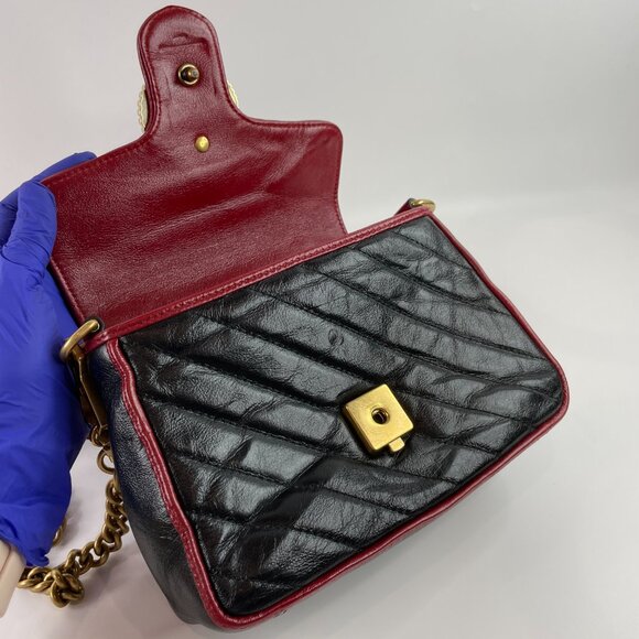 Gucci Black Red Calfskin Marmont Top Handle Crossbody Bag sku#85853(gently used) - Picture 8 of 15